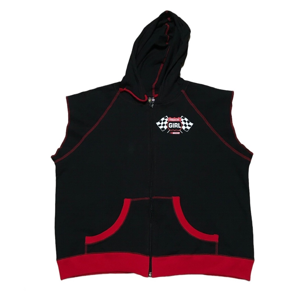 Y2K NASCAR Sleeveless Hoodie Women’s XL Casual Jerry Leigh Tank Top Zip Up Vest